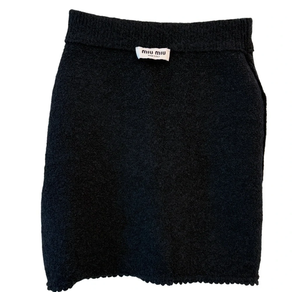 Miu Miu Bouclé Wool Mini Skirt Black Stretch Made in Italy IT 36 XS - Picture 7 of 17